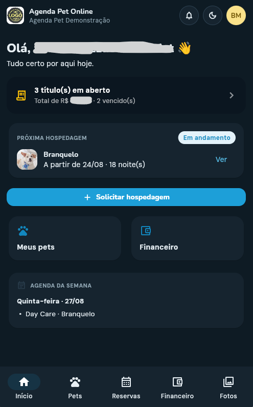 App do Tutor mostrando foto do pet com marca d'água